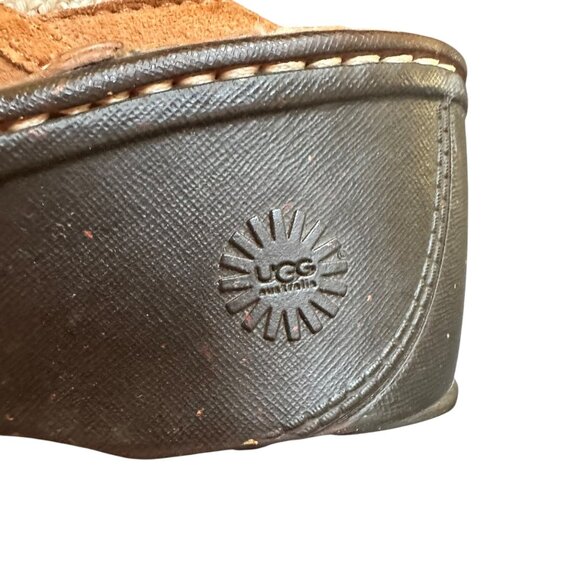 UGG Suede Slip-On Clogs Knit Trim Shearling Lining Chestnut Brown Outdoor Size 8 - Picture 8 of 10